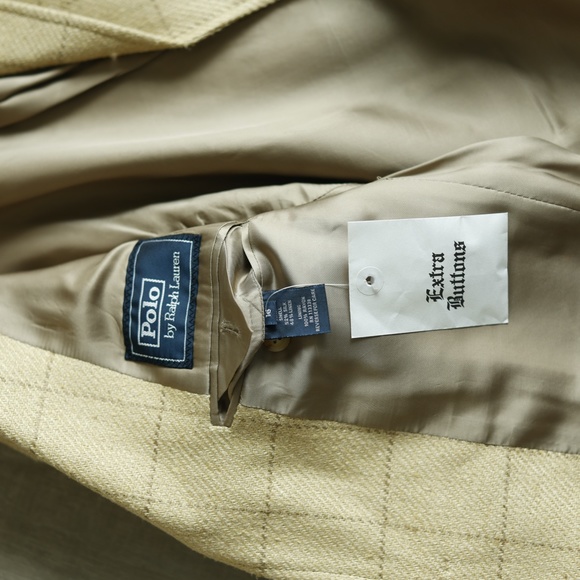 Boys Blazer Polo Ralph Lauren Linen Silk Blend Windowpane Beige Size 16 Like New - Picture 4 of 11